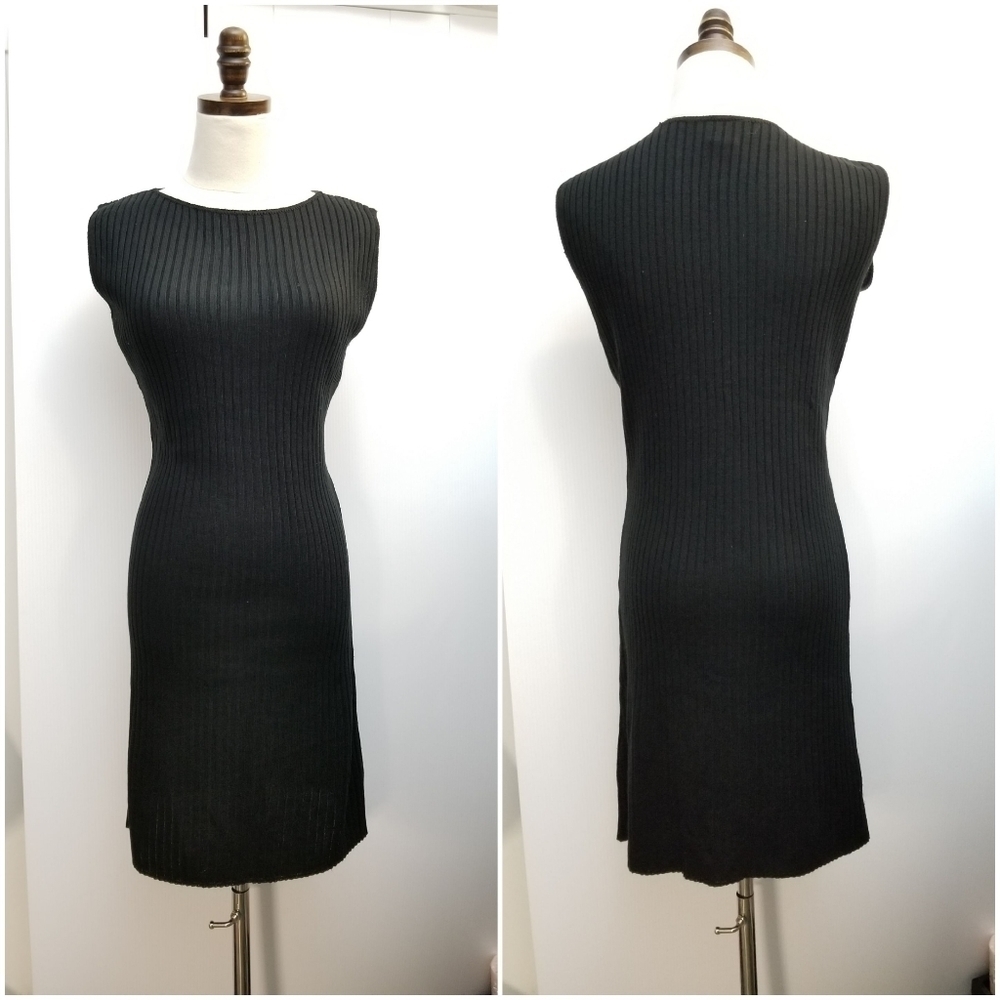 GAS Black Ribbed Stretchy Sleeveless Bodycon Sporty Dress, L